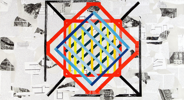 Laura Zeni_Omaggio a Casabella_serie Geometrie ri-viste_2016_acrilico e collage su tela_cm 100x100_