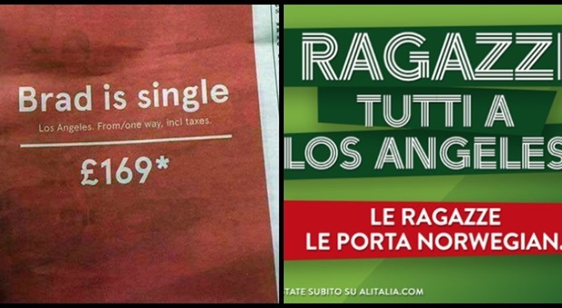 "Brad is single": il botta e risposta pubblicitario tra Norwegian e Alitalia diverte il web