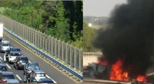 A14, auto a fuoco dopo uno schianto Sei chilometri di coda sulla corsia Nord