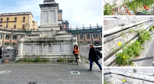 Napoli, la statua di Dante invasa dalle erbacce