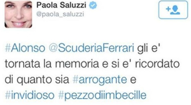 Paola Saluzzi sospesa da Sky: ha insultato Alonso su Twitter. "Pezzo di imbecille", poi le scuse