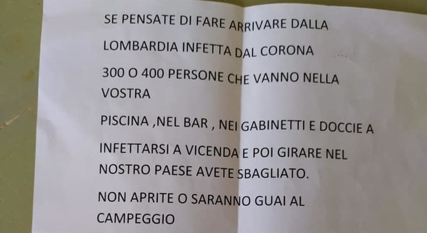 Campeggio a Brescia, la lettera choc: «Non aprite ai lombardi o saranno guai»