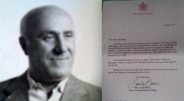 Dino Bondesan e la lettera di Buckingham Palace