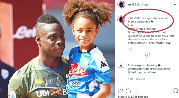 Balotelli dedica il gol a Napoli alla figlia Pia: «Un sogno che si avvera, amore mio»