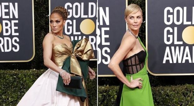 Golden Globe, i look del red carpet: Jennifer Lopez pacco regalo, Charlize Theron in verde. Tutte le foto
