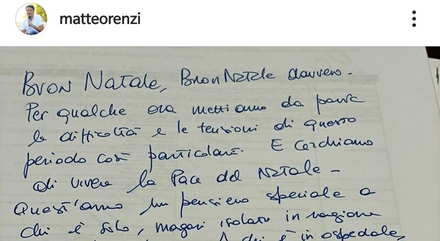 Matteo Renzi, la lettera d'auguri: «Che la magia del Natale ci aiuti a ripartire»