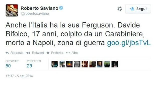 Ucciso da un carabiniere a Napoli, Saviano: «Adesso anche l'Italia ha la sua Ferguson»