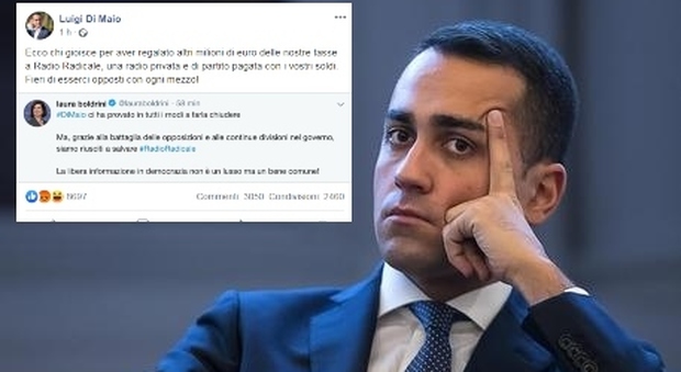 Radio Radicale, Di Maio contro Boldrini su Facebook: «Ecco chi gioisce per aver regalato 3 milioni di soldi pubblici»