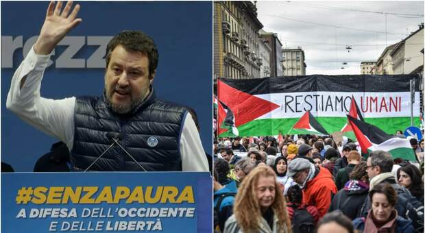 Milano, tensione tra la manifestazione della Lega e il corteo pro Palestina. Salvini attacca: «Fascisti che odiano Israele»