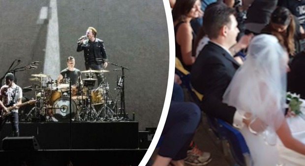 Al concerto degli U2 vestiti da sposi, la coppia di marito e moglie fa impazzire il web