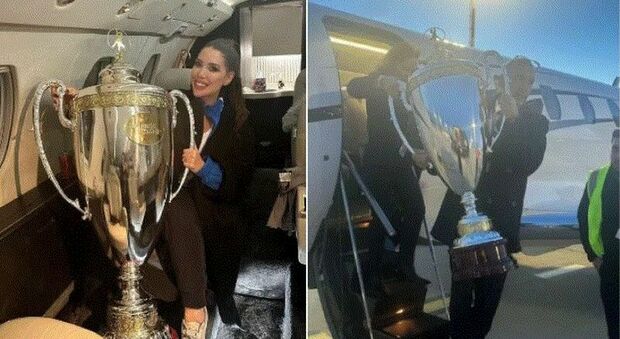 Wanda Nara vince Ballando con le Stelle e carica la coppa sul jet privato: le foto del rientro ad Istanbul