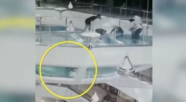 Ragazza inciampa e cade nella vasca degli squali: panico al centro commerciale Video