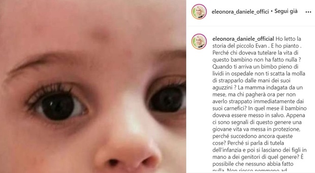 Eleonora Daniele, bimbo ucciso di botte: «Ho pianto per Evan, la mamma indagata da un mese. Chi pagherà?»