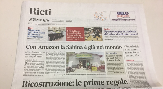Una copia de Il Messaggero, edizione di Rieti, del 20 aprile 2017
