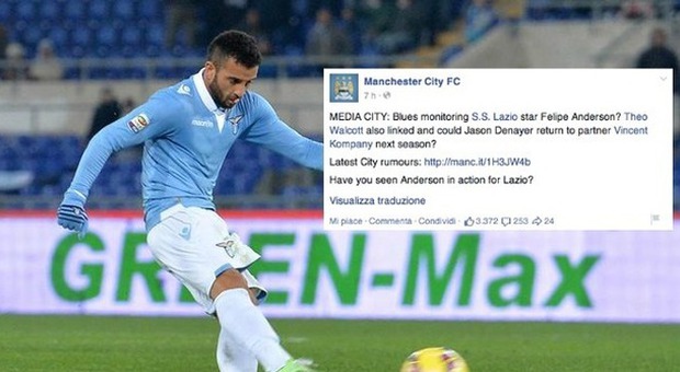 Il City 'corteggia' Felipe Anderson su Fb. ​E i tifosi della Lazio si infuriano -Guarda