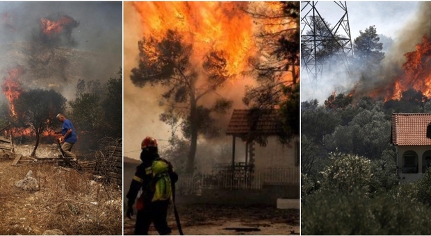 Grecia Incendi devastanti, evacuati 1.200 bambini Roghi vicino ad Atene, danneggiate alcune case Punte di 44 gradi in alcune zone del Paese