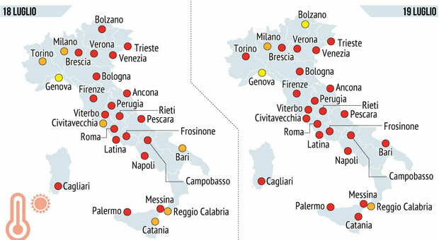 Caldo record, bollino rosso in 23 città: Roma, Napoli, Firenze, Milano, Torino. La lista completa