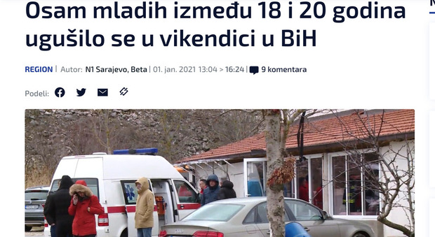 Choc in Bosnia: otto ragazzi tra i 18 e i 20 anni morti asfissiati in casa la notte di Capodanno