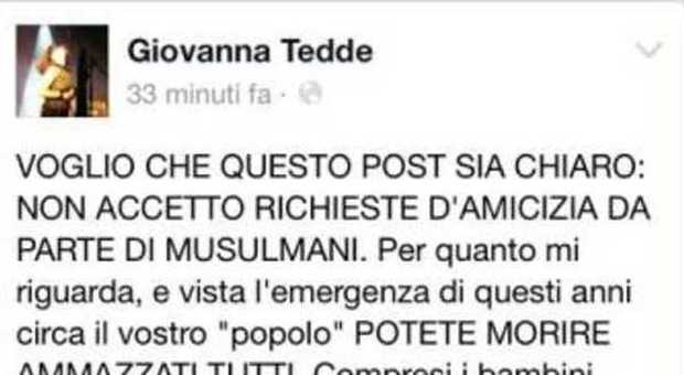 Il post di Giovanna Tedde su Facebook