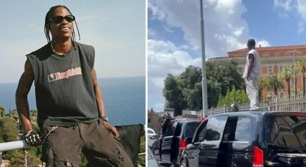 Travis Scott a Roma resta incastrato nel traffico e rischia di fare tardi al concerto: il rapper scende dall'auto e sale sul tetto