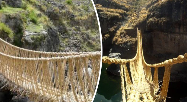Ponte Inca sospeso a 30 metri di altezza ricostruito con lo spago tradizionale: era crollato a marzo a causa della pandemia