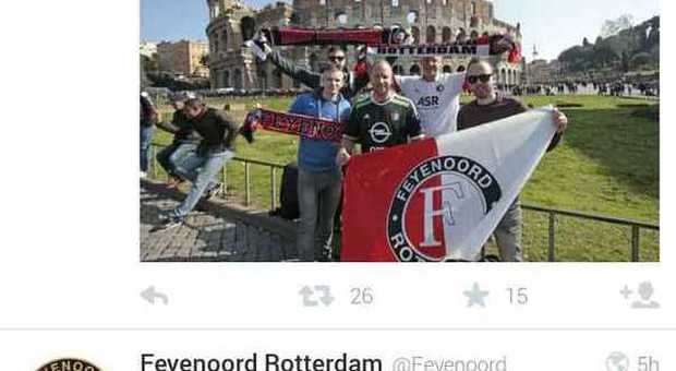 Feyenoord senza vergogna: su Twitter il profilo della società mostra foto di tifosi festanti a Roma