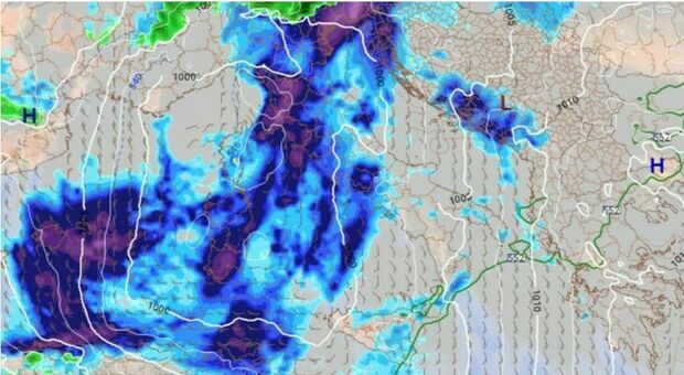 Meteo, temporali e vento in Puglia. La mappa del vortice polare