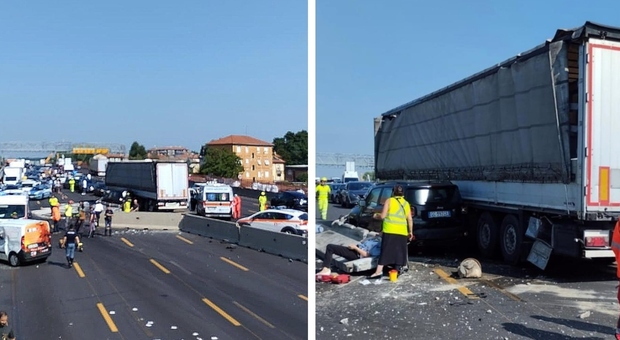 Incidente in autostrada, Tir salta la carreggiata e travolge un'auto e un furgone: tre feriti. Chilometri di coda