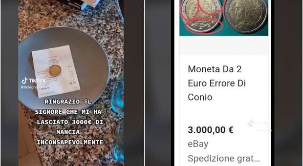 Lascia mancia da 2 euro, ma è una moneta rara che ne vale 3000. Il cameriere: «Ogni tanto una fortuna»