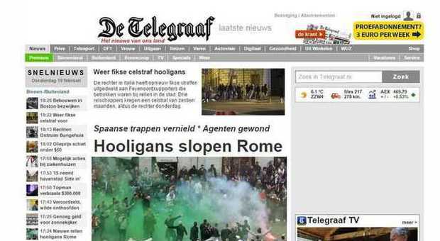 Guerriglia a Roma, le prime pagine dei quotidiani olandesi: «Gli hooligans devastano la città»