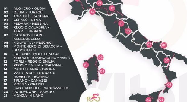 Giro d'Italia: si parte in Sardegna da Alghero, poi la Messina di Nibali