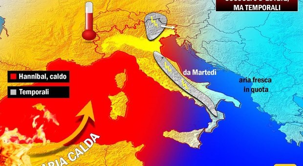 Meteo, sull'Italia torna Hannibal: ondata di caldo e possibili temporali -PREVISIONI