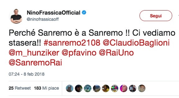 Sanremo, Nino Frassica tra gli ospiti. Su Twitter: "Ci vediamo stasera"