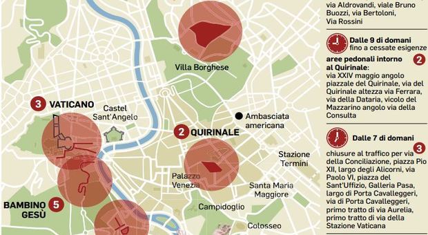 Trump a Roma, la mappa delle chiusure