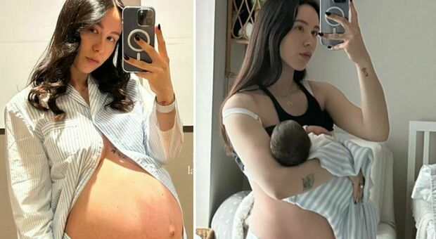 Aurora Ramazzotti, primo selfie con Cesare: «Ecco il mio corpo post parto». Le foto prima e dopo il pancione