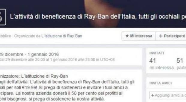 Ray-Ban a 20 € per beneficenza, la truffa su Facebook: "Non cliccate, è un virus"