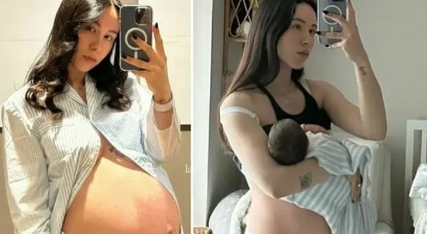 Aurora Ramazzotti, primo selfie con Cesare: «Ecco il mio corpo post parto». Le foto prima e dopo il pancione