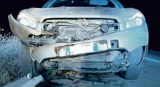 L'auto distrutta dopo l'impatto con il cinghiale