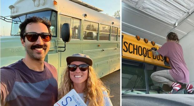 Comprano uno scuolabus su Facebook, spendono 30mila euro e lo trasformano in una casa: «Volevamo una vita avventurosa»
