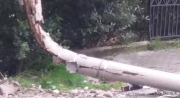 Tragedia sfiorata a Cori: scuolabus bloccato tra alberi e pali di cemento caduti a causa del forte vento