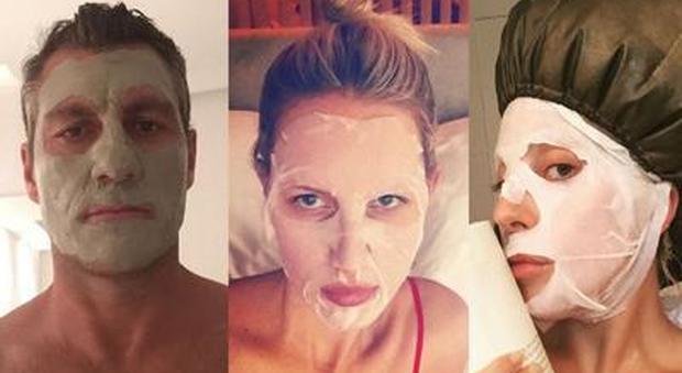 Christian Vieri, Karolina Kurkova e Lady Gaga con la maschera per il viso