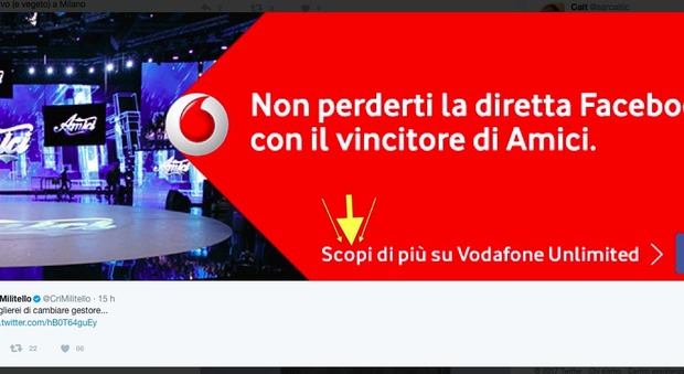 Gaffe di Vodafone: salta la erre in «Scopri», ma se ne accorge Militello