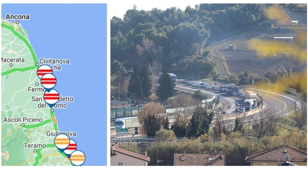 Incidente in autostrada A14, traffico paralizzato in direzione Ancona: coda di 3 km tra Pedaso e Porto San Giorgio