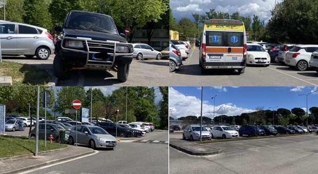 Frosinone, sosta selvaggia in ospedale: auto in curva e doppia fila ma a pochi metrii i parcheggi sono vuoti