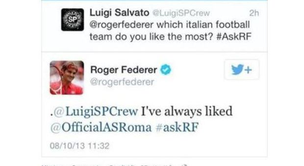 Federer confessa con un tweet il suo amore per la Roma