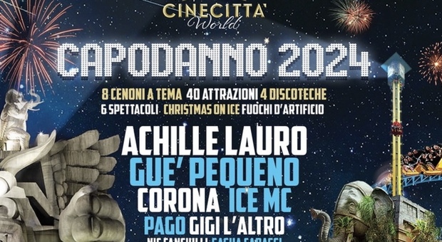 Capodanno 2024 a Cinecittà World l'evento più grande d'Italia. Guest Stars: Achille Lauro, Guè Pequeno.