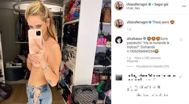 Chiara Ferragni senza mutande su Instagram, i fan polemizzano e lei li gela con un commento