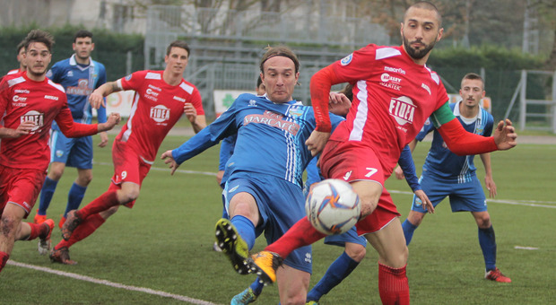 L'attaccante Manuel Angelilli durante Matelica-San Nicolò terminata 2-0