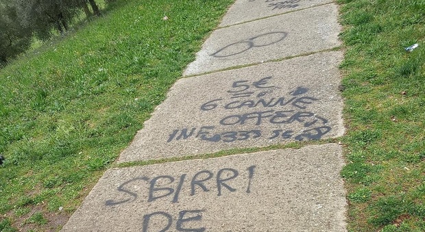Jesi, la sfida dei pusher: scritte anti polizia nel parco dello spaccio