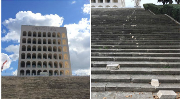 Roma, distrutta la scalinata del Colosseo quadrato: divelti i gradoni